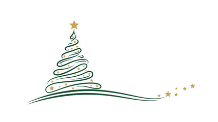 Stylized christmas tree with star on top and small stars trailing on a white background design element