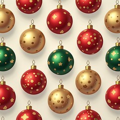 Elegant arrangement of realistic 3D Christmas ornaments in red and gold with intricate patterns, perfect for festive holiday decorations and design projects