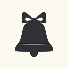 A simple, elegant, and minimalist graphic illustration of a dark grey bell adorned with a festive ribbon bow, perfect for holiday and festive-themed designs