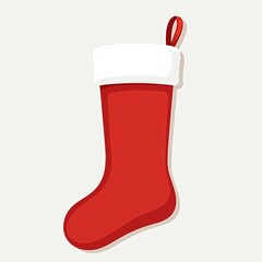 Festive Red Christmas Stocking with White Trim, Hanging Loop, Perfect for Holiday Gifts and Decorations - Minimalist Flat Design