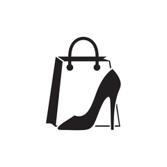 Elegant Fashion Shopping Bag with Stiletto Heel Shoe Icon Design