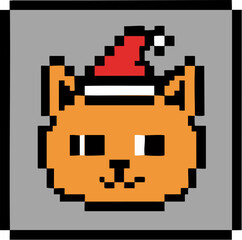 Fototapeta premium Festive Pixel Art Cat Icon Wearing Santa Hat