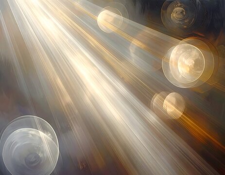 Digital art featuring brilliant light rays and orbs on a dark background