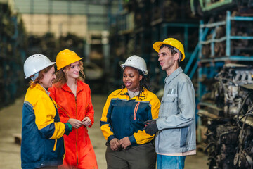 Factory Crew Talking During Break in Warehouse