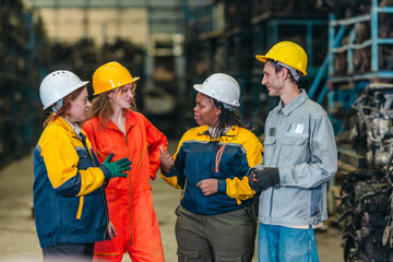 Factory Crew Talking During Break in Warehouse