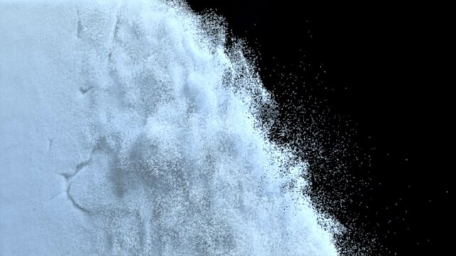 4K cinematic winter transition featuring a wall of light blue snow and ice shattering and wiping away from the screen's right side.  perfect for holiday greetings with alpha channel