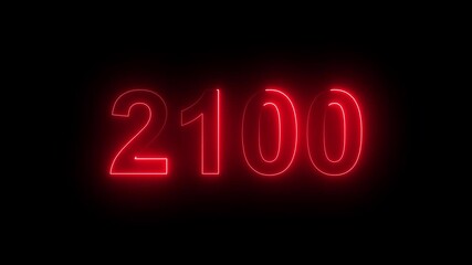 2100 Glowing Neon Line Text Animation, Powerful Abstract Neon Number Design in Stunning 4K Highlighting the Iconic and Important Year important date 2100.