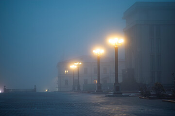 Foggy night city of Minsk