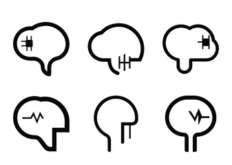 Brain icons representing different neurological conditions or brain activity patterns