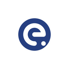 Vector graphic of a modern lowercase letter 'e' inside a blue circle. Simple and clean icon for branding and corporate identity