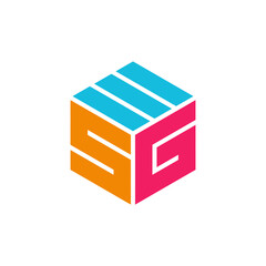 Abstract geometric cube logo formed by the initial letters S, W, and G. A colorful isometric block symbol for modern brand identity