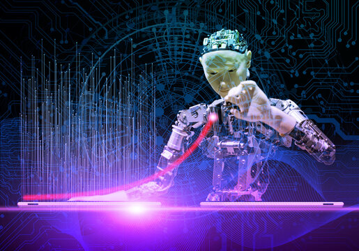 Un robot qui dessine avec un n&eacute;on rose.