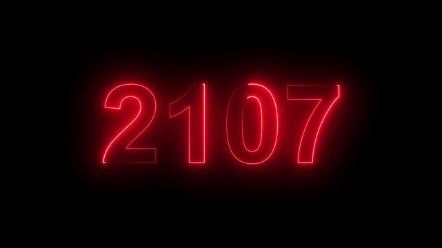 2107 Glowing Neon Line Text Animation, Powerful Abstract Neon Number Design in Stunning 4K Highlighting the Iconic and Important Year important date 2107.