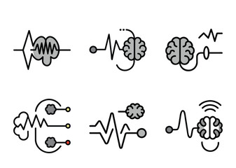 Stylized Brain Wave Connections and Neural Network Communication Icon Graphic Collection