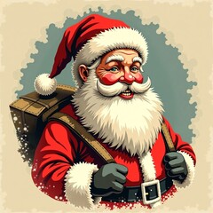 Cheerful Santa Claus Illustration Festive Holiday Character with a Bag of Presents for Christmas