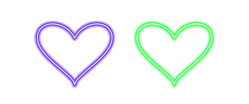 Vibrant Neon Heart Duo on Transparent Background for Creative Designs