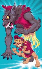 The Transformation of a Werewolf. Vector cartoon horror illustration.