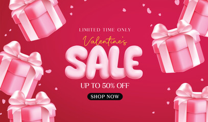 Valentine's day sale clipart banner design. Valentine's sale limited time offer clip art with pink gift box border design red background for holiday celebration advertisement promo banner template 