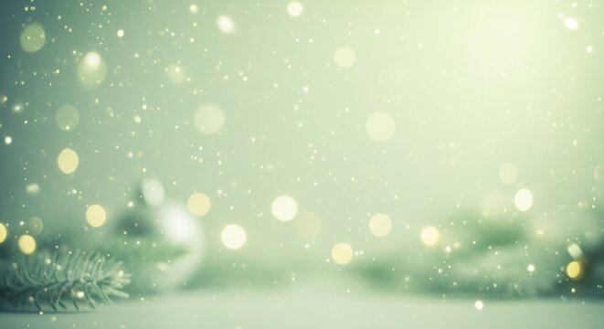 Christmas tree branches with snowflakes falling against a green background. - Powered by Adobe