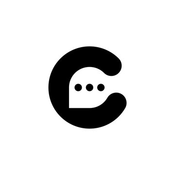 Abstract letter C monogram logo design with a chat bubble symbol. A modern and minimalist icon for communication, conversation, or messaging