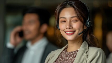 Young woman customer service representative smiling with headset microphone in call center office confident and approachable customer service agent - Powered by Adobe