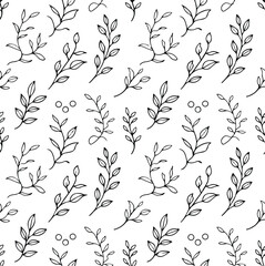 Hand drawn botanical seamless pattern with leaves and branches