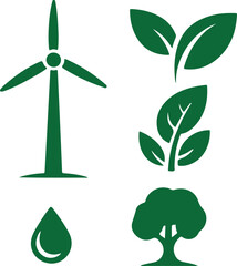 Green energy, sustainability, environment, nature vector icon set.