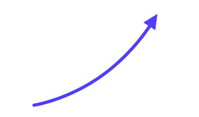 blue curved graph with arrow moving up on a transparent background. PNG file