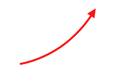 red curved graph with arrow moving up on a transparent background. PNG file