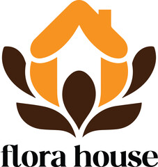 Flora house logo: home and botanical elements combined on white