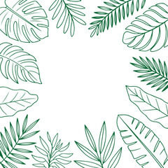 Tropical leaves green line art frame border for your design