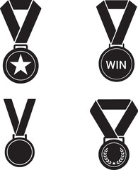 Collection of victory and achievement medals with ribbons icons.