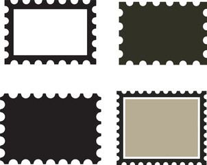 Blank postage stamp templates, vector set with perforated edges