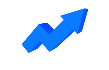 3d minimal blue arrow up shows strengthening currency, financial progress stock up, rising arrow. 3d illustration.