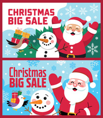 Christmas Sale Banner with Santa, Gifts, and Trees