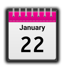 Daily Calendar Icon January 22th Date Reminder Planner Vector Illustration