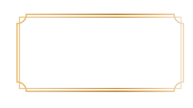 Rectangle vintage gold frame on transparent background for web presentation, double line horizontal border in oriental style for work project, Gold Picture Frame in Narrow png. vector illustration 