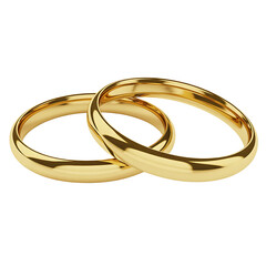 Two intertwined polished gold wedding rings symbolizing eternal love isolated on transparent background