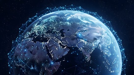 Obraz premium Digital earth with glowing network connections illustrating global connectivity and technology