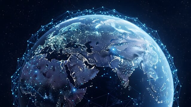 Digital earth with glowing network connections illustrating global connectivity and technology - Powered by Adobe