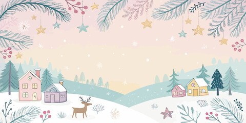 A whimsical pastel Christmas background with soft colors, playful elements, and a cozy festive feel in a clean vector style.