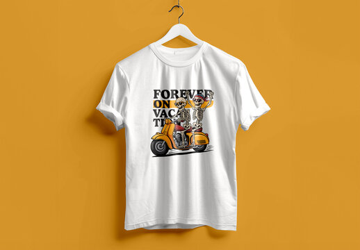 Vintage Riding Vacation Tshirt Design Template With Skeleton Illustration