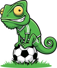 Fototapeta premium Funny Chameleon Sitting on Soccer Ball Vector Illustration