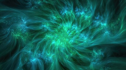 Abstract Spiral Design With Glowing Green Teal Colors
