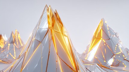 Abstract Geometric Pyramids In Gold And White
