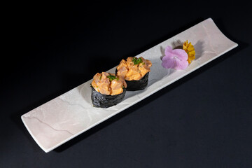 Close-up Macro Shot of Fresh Nigiri Sushi.