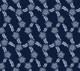 Japanese Flower Zigzag Leaf Vector Seamless Pattern