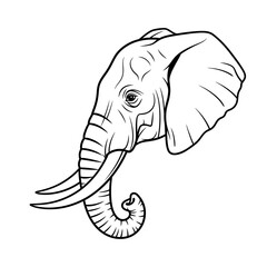 Fototapeta premium Elegant Monochrome Line Art Illustration of an Elephant's Head, Showcasing its Majestic Tusks and Expressive Trunk. Ideal for Wildlife and Nature-themed Graphics and Animal-related Projects