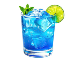 Blue drink, ice, mint, lime. Refreshing!