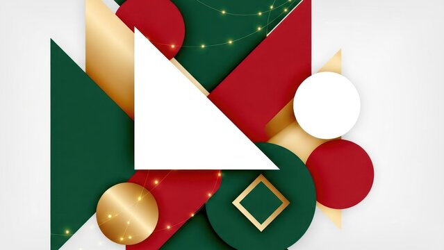 A festive green and red geometric Christmas background with golden accents and sparkling baubles.